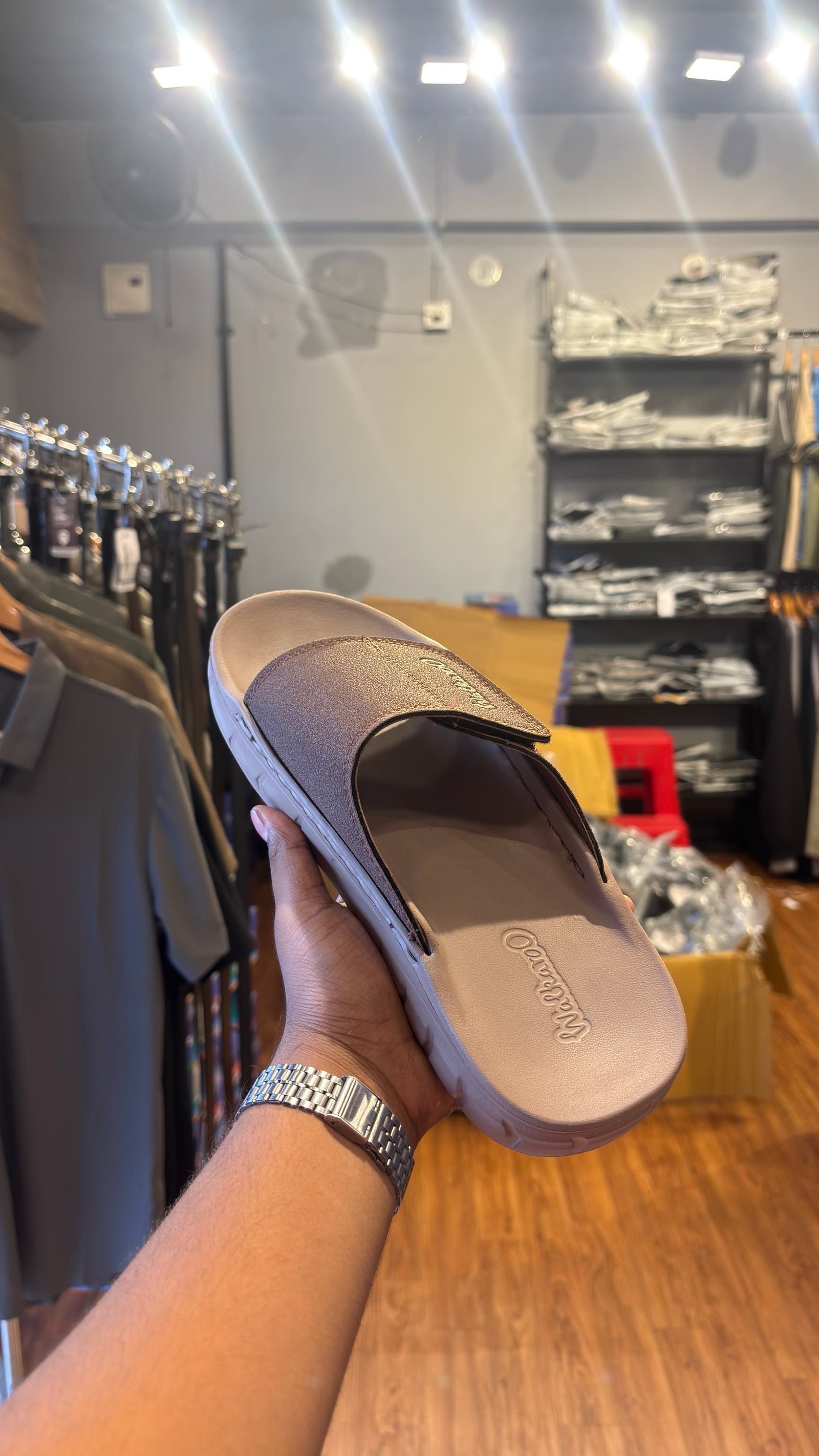Brown Leather Slide Sandals for Men