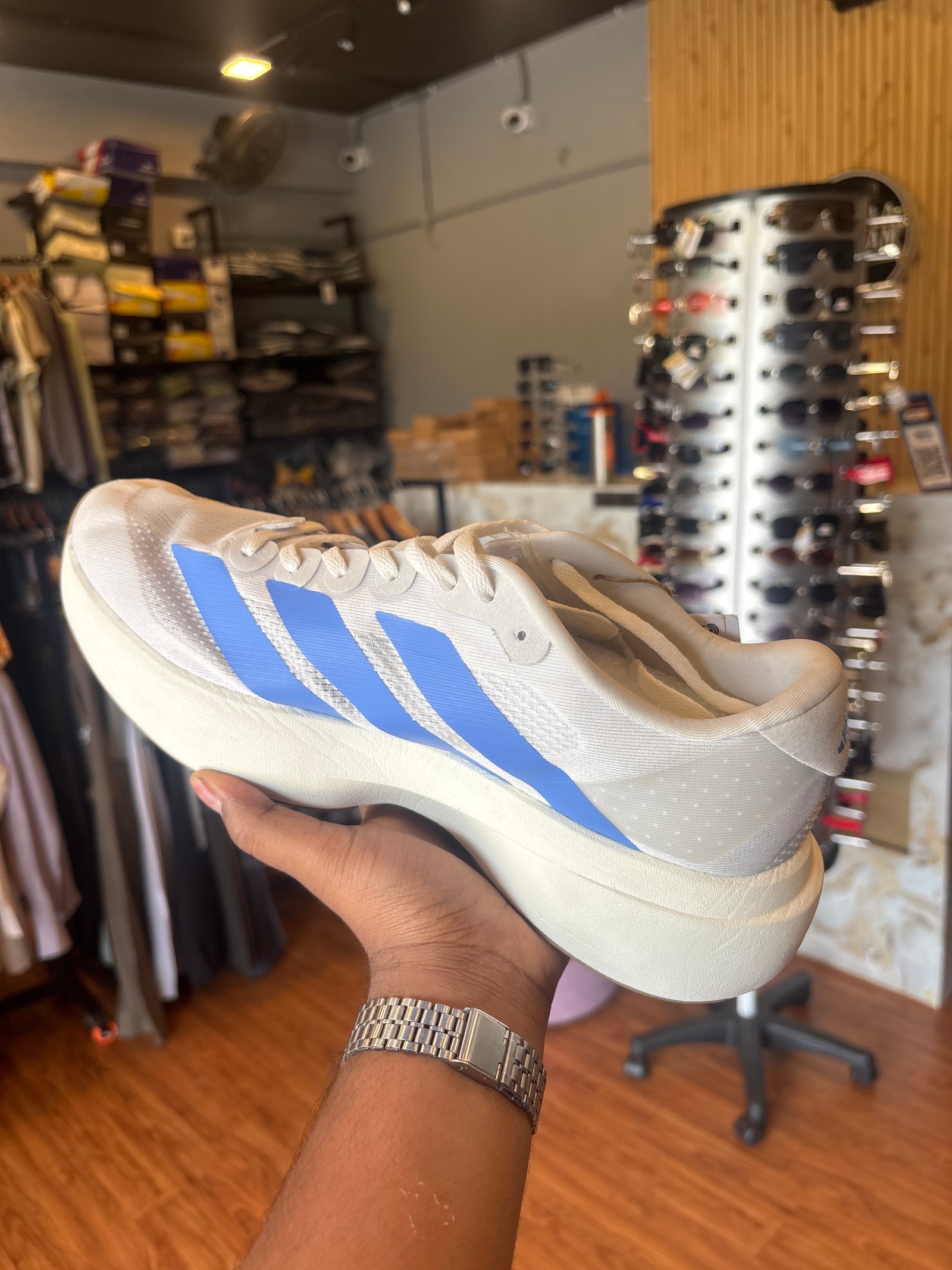 Adidas White and Blue Streak Sneakers for Men