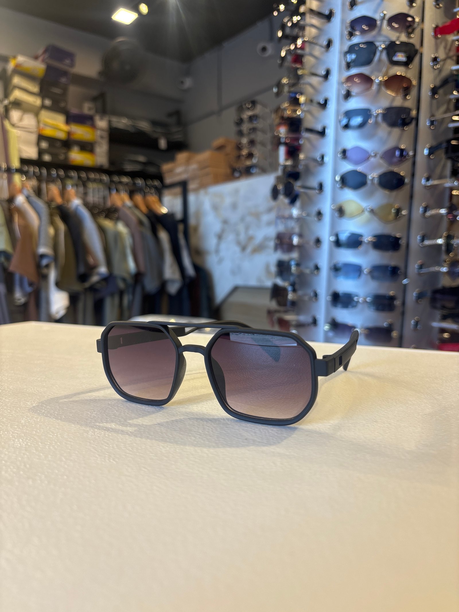 Black Rectangular Sunglasses with Brown Lenses for Men