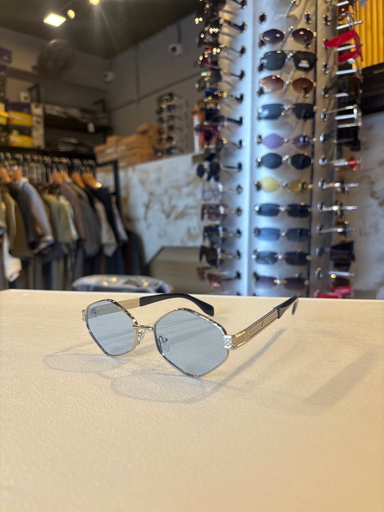 Silver Metal Aviator Sunglasses with Blue Lenses