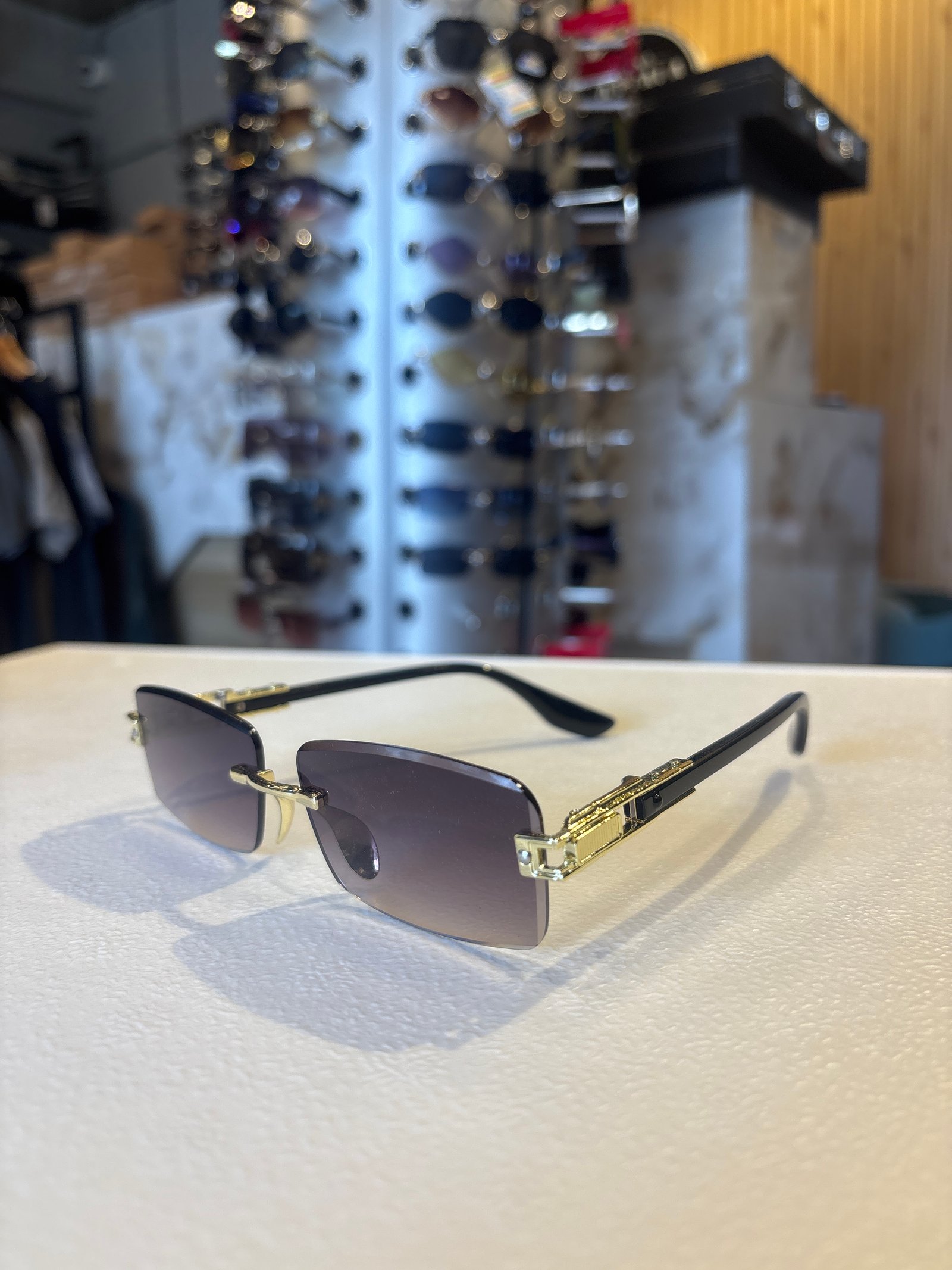 Gold Accent Black Sunglasses with Dark Lenses