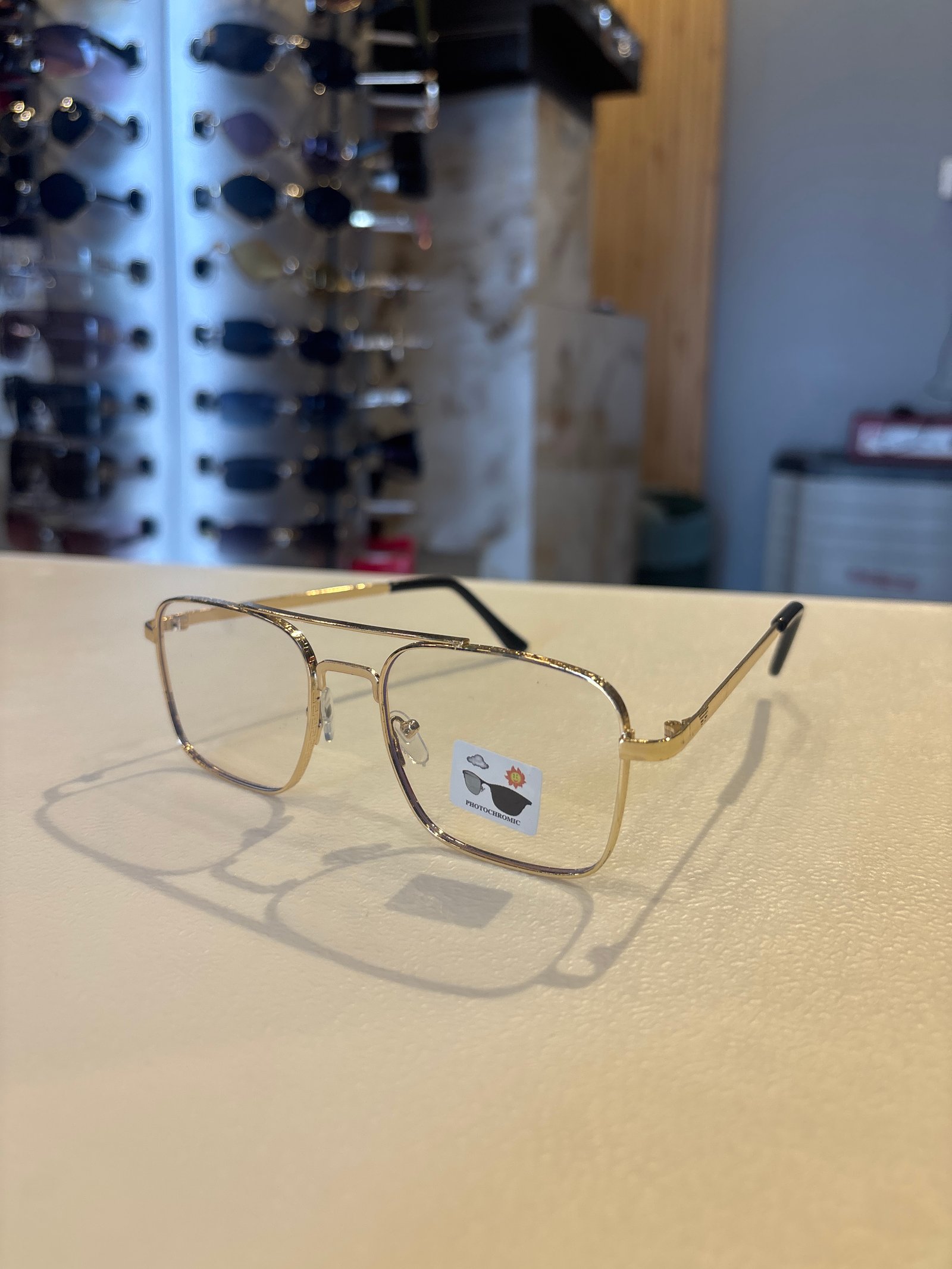Gold Metal Photochromic Square Shaped Eyeglasses