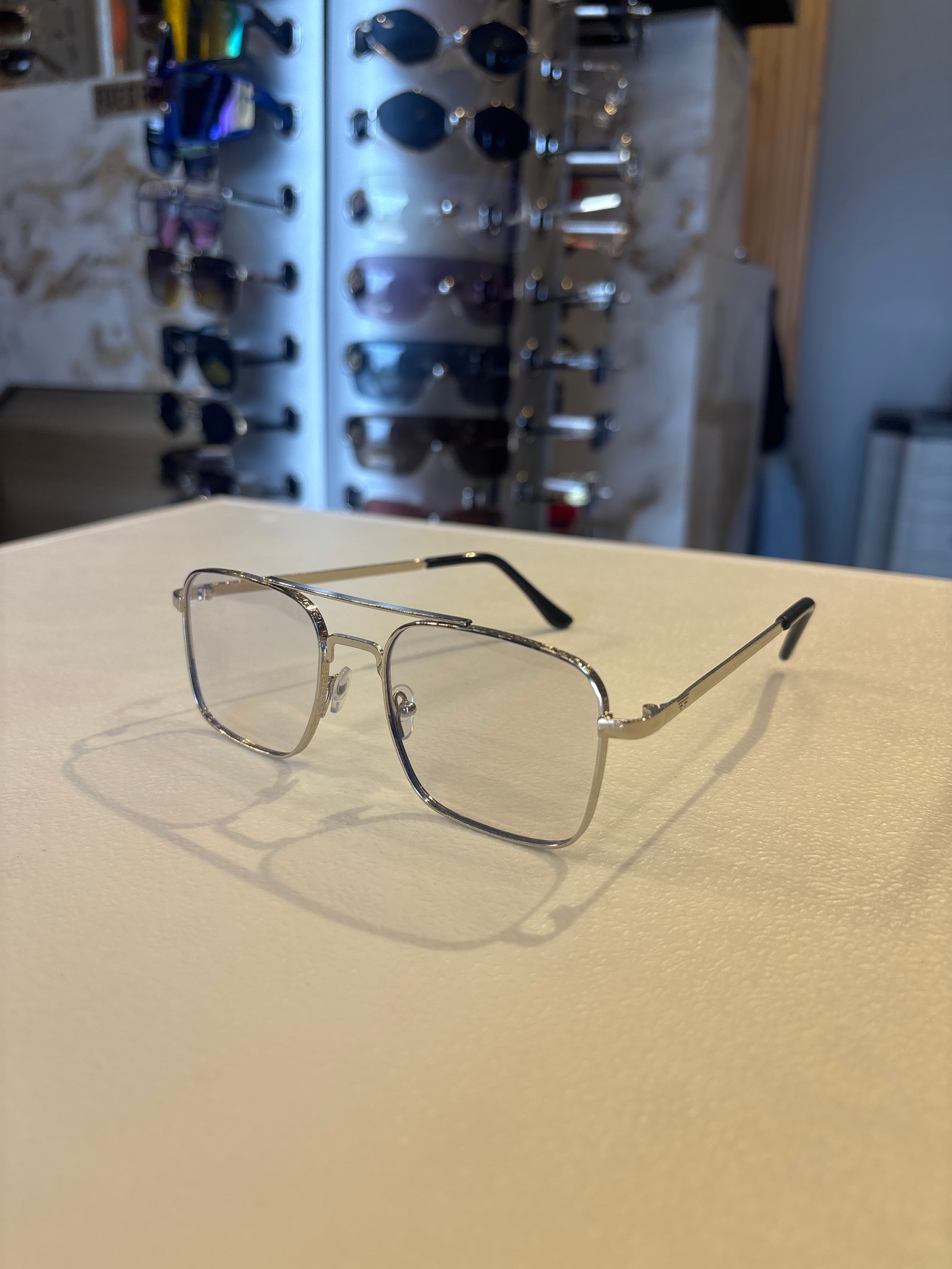 Silver Metal Rectangular Spectacles for Men